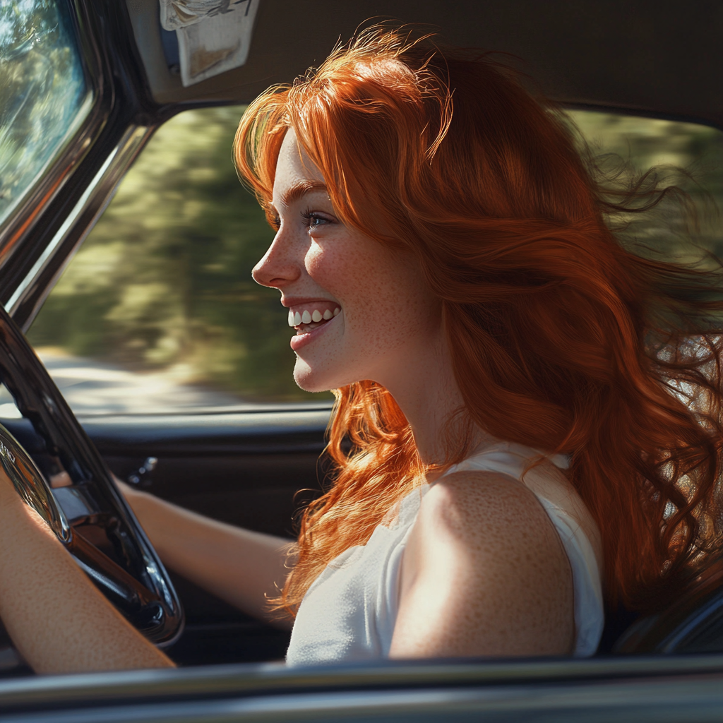 A woman driving to her childhood home | Source: Midjourney