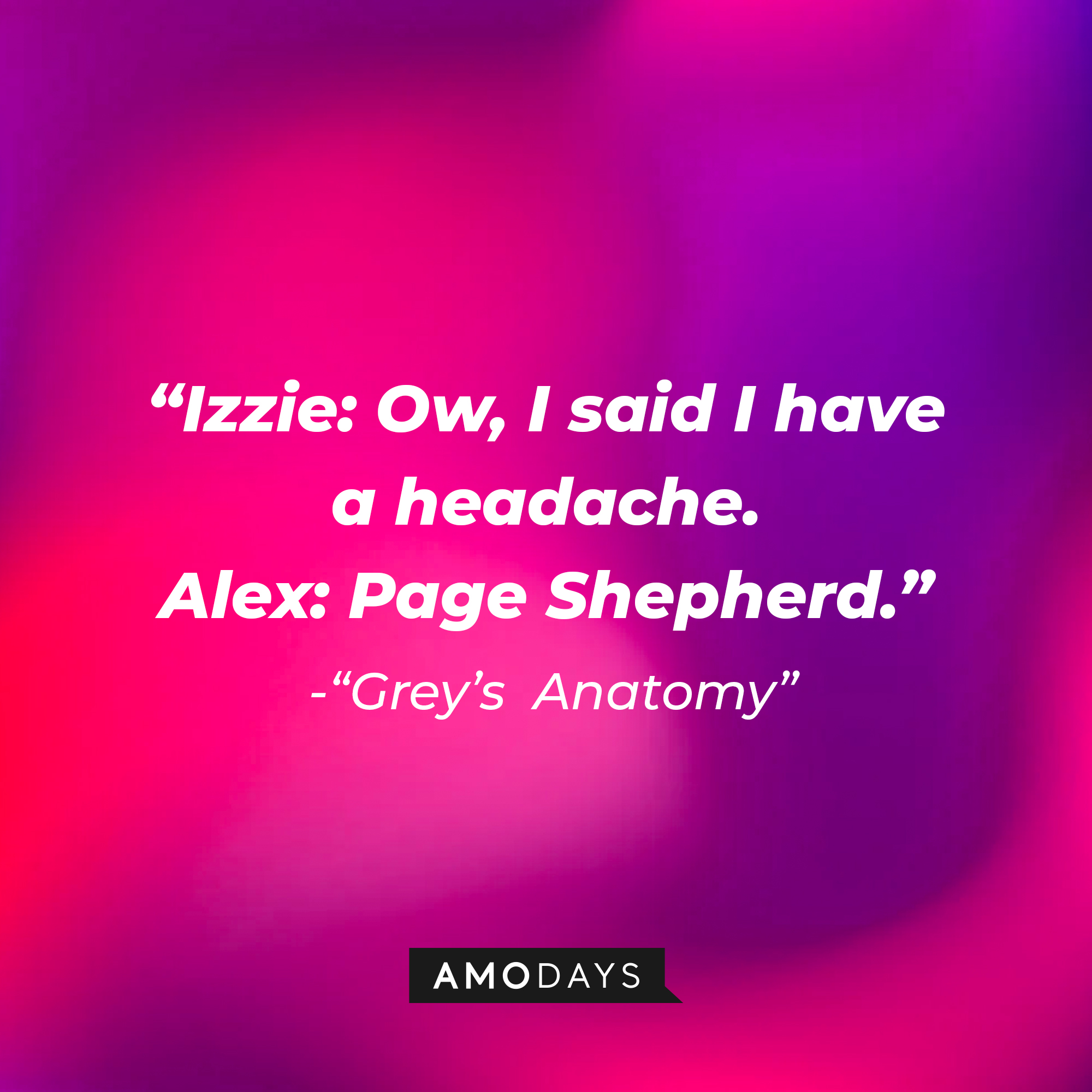 Izzie Stevens' quote: "Ow, I said I have a headache." Alex: "Page Shepherd." | Image: Amodays