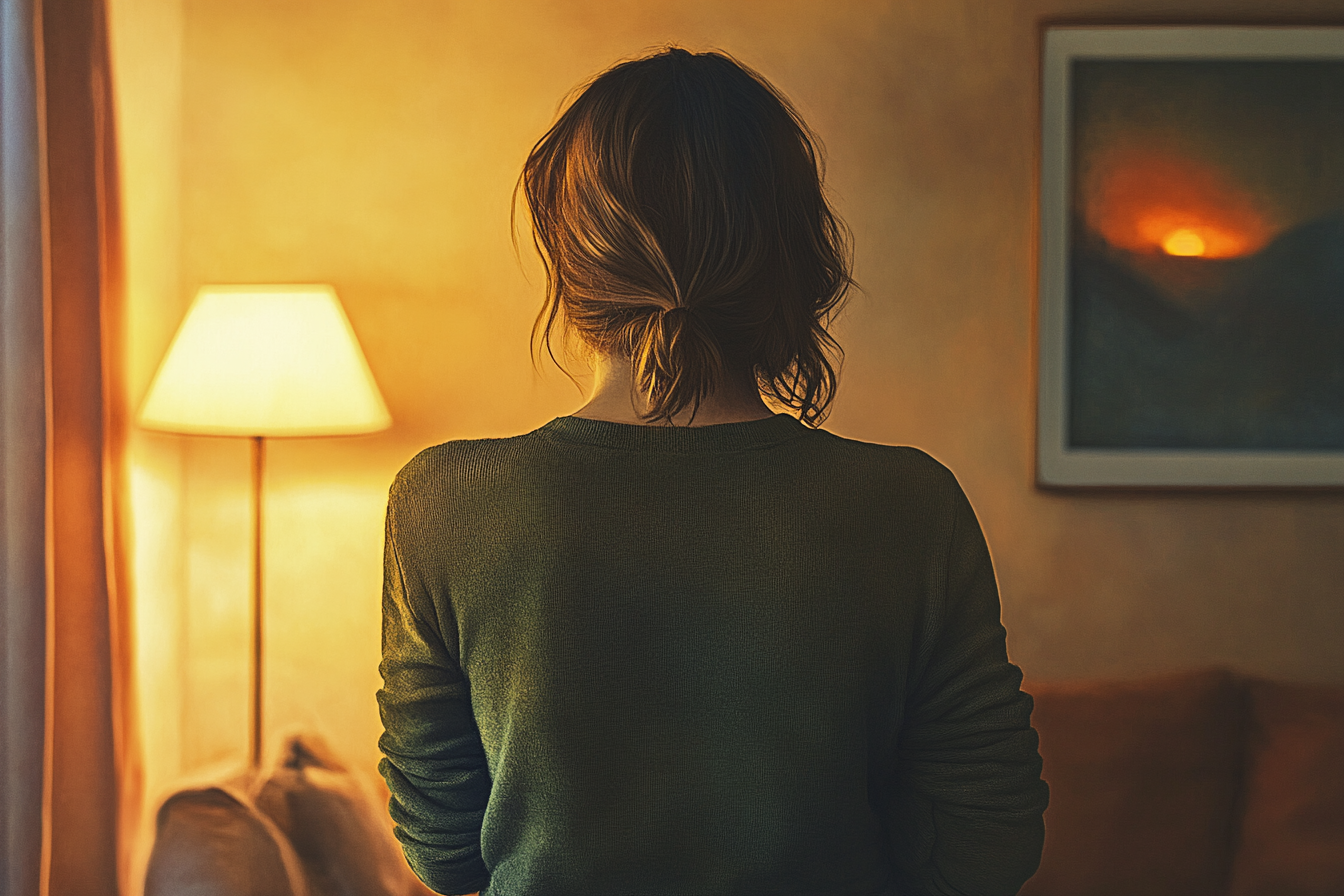 Rear view of a woman standing in the living room | Source: Midjourney