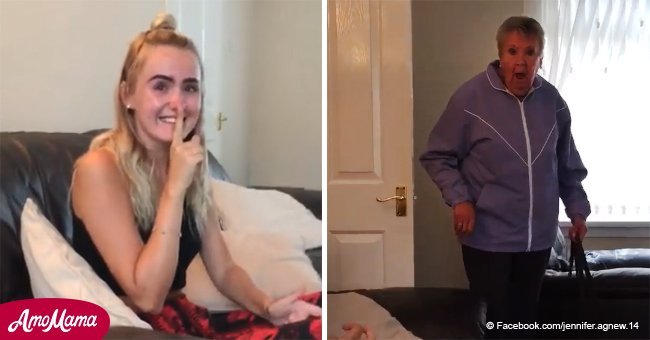 Woman surprises her grandparents after traveling the world for six months (video)