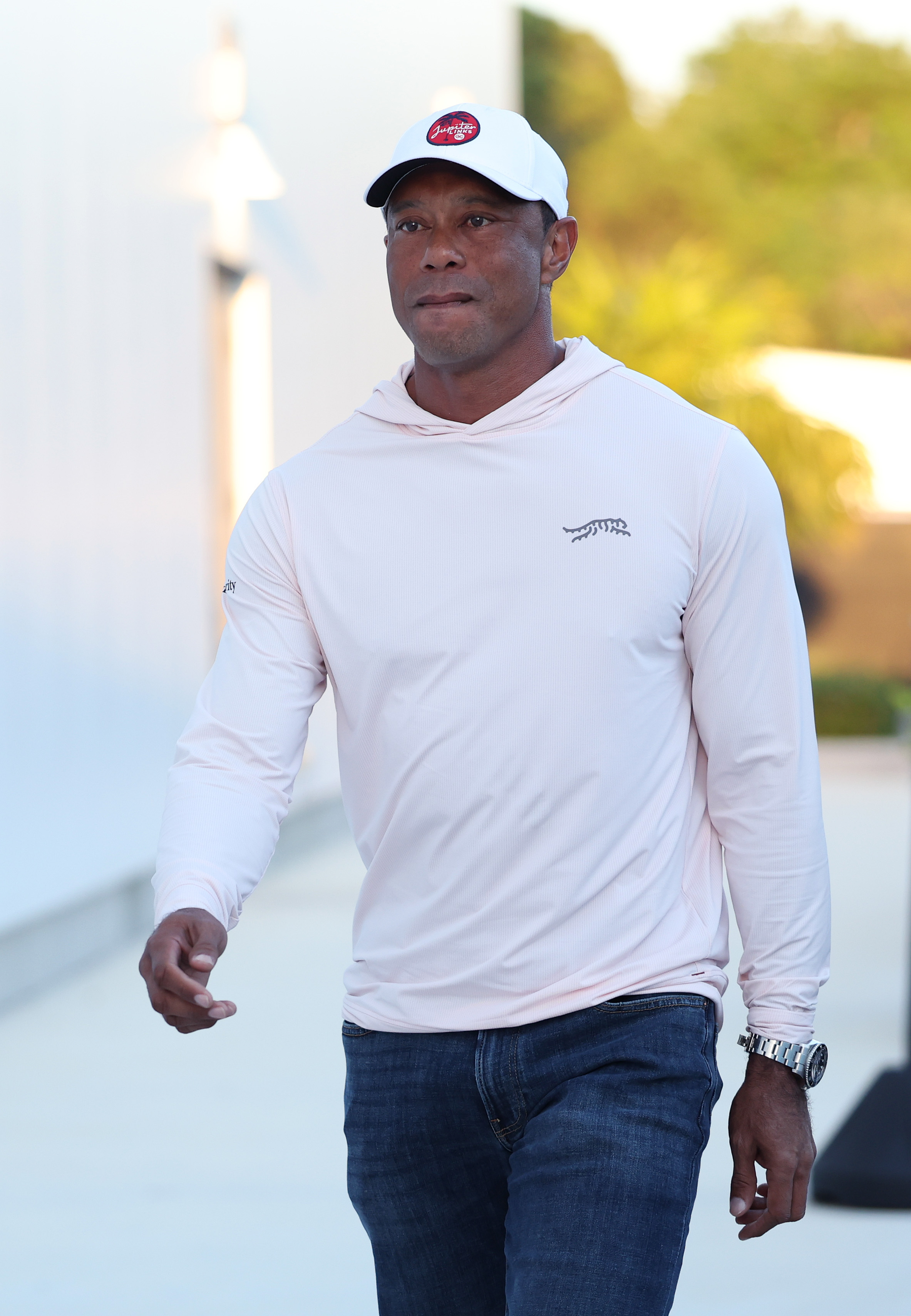 Tiger Woods arriving before a match against the Los Angeles Golf Club in Palm Beach Gardens, Florida on March 23, 2026. | Source: Getty Images