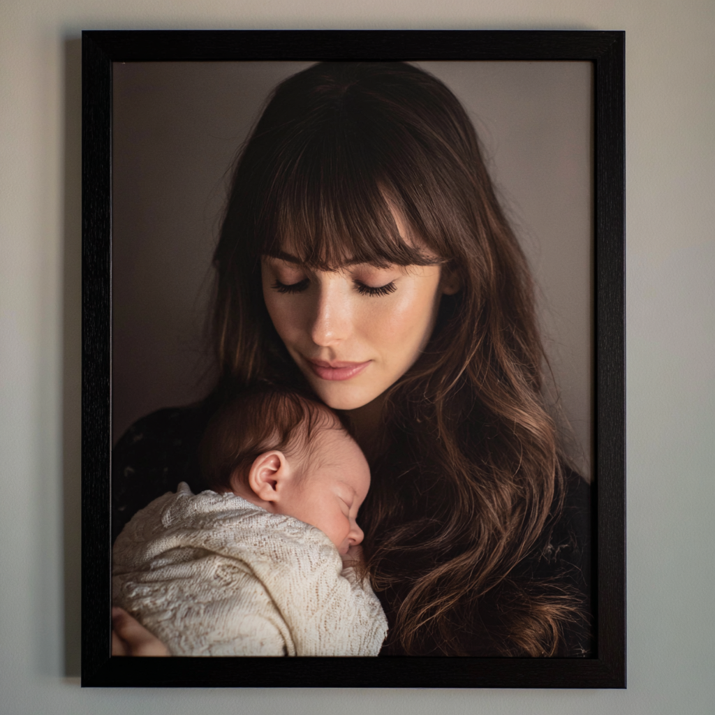 A framed photograph of a woman holding a baby | Source: Midjourney
