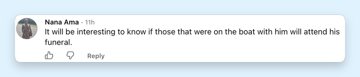 An online commenter questions whether the companions who accompanied Nolan Wells on his July 4th boat trip would show up to pay their respects at his funeral. | Source: Facebook/WillPolstonTV