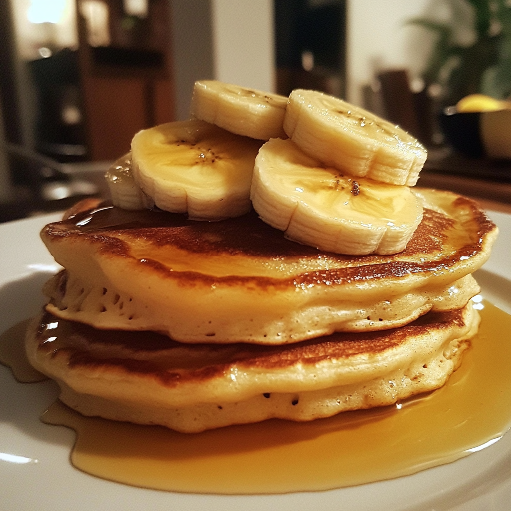 A plate of banana pancakes | Source: Midjourney