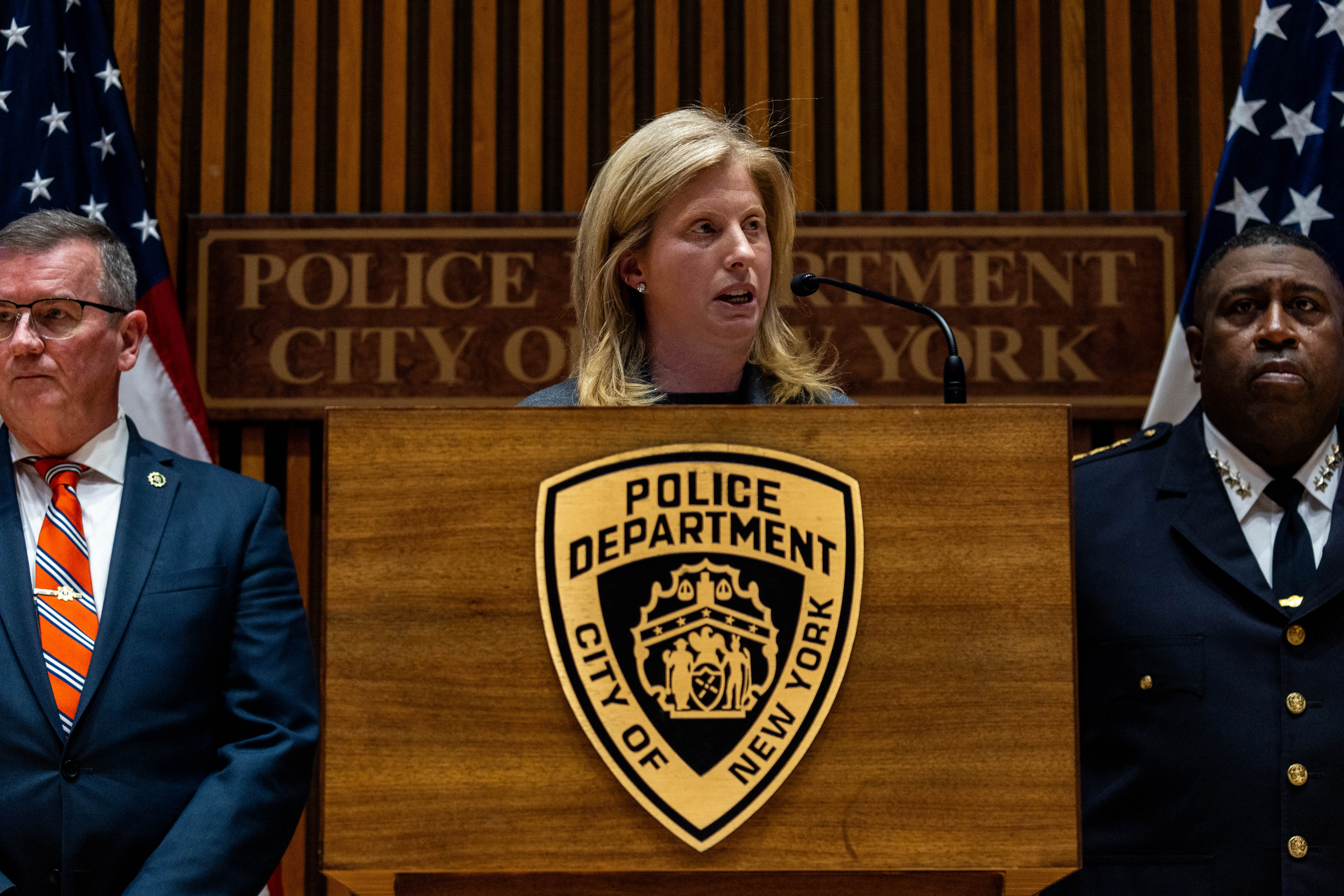 NYC Police Commissioner Jessica Tisch addresses the media about the suspected attack on UnitedHealthcare CEO Brian Thompson on December 4, 2024 | Source: Getty Images