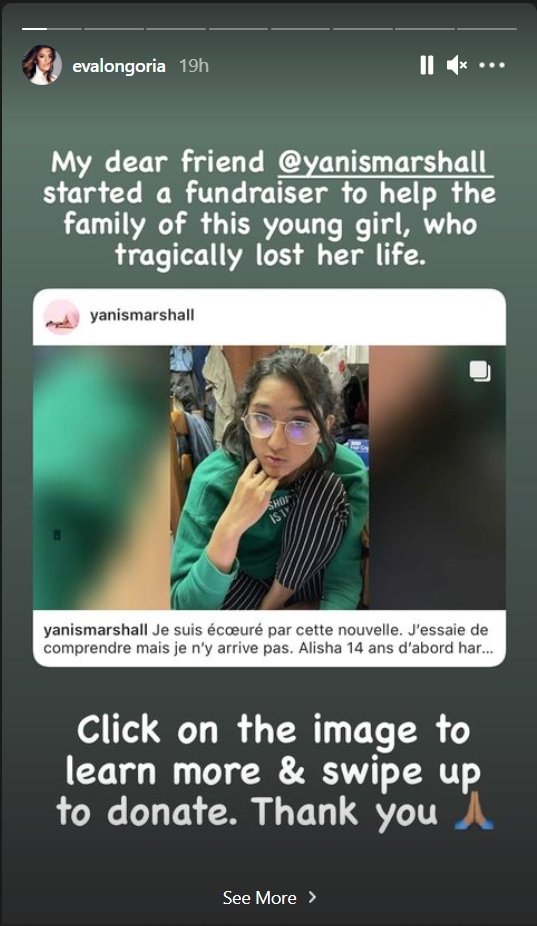 L'appelle aux dons d'Eva Longoria. | Photo : Story Instagram / Eva Longoria