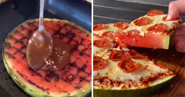 Dominos makes their own version of the watermelon pizza and it features tomato sauce and pepperonis | | Photo: TikTok/dominosau