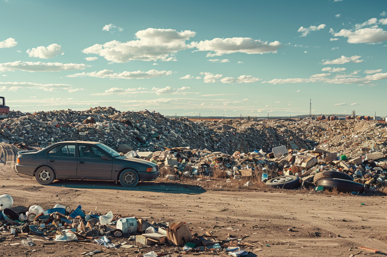 A car parked beside a landfill | Source: Midjourney