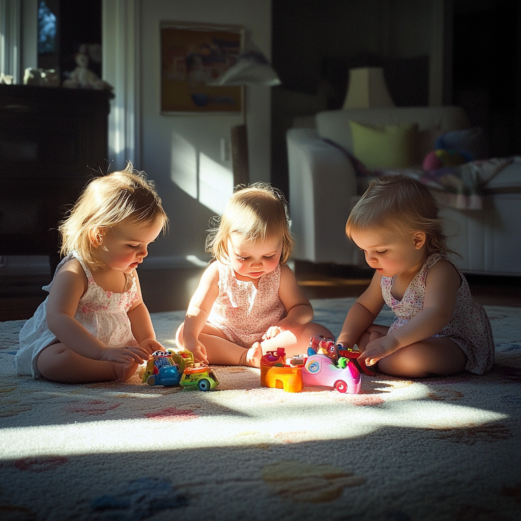 Triplets playing on the floor | Source: Midjourney