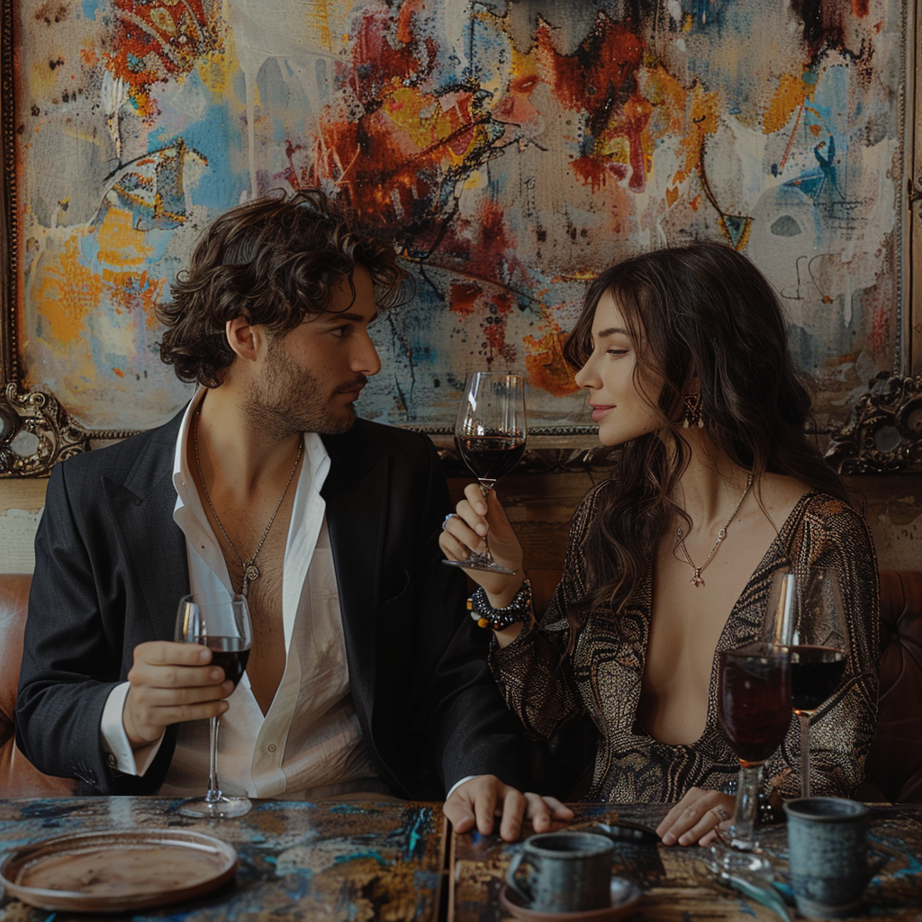 A man and woman celebrating with glasses of wine | Source: Midjourney