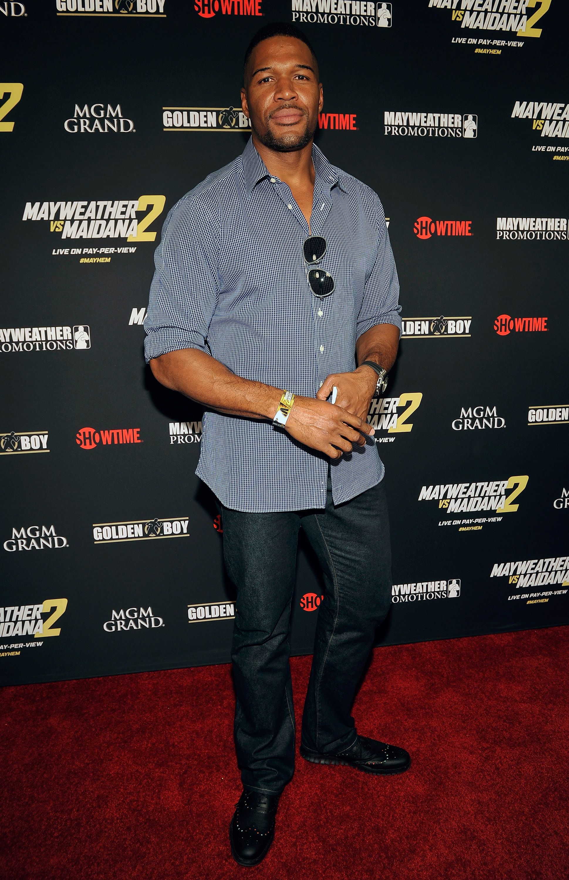 Michael Strahan arriving at Showtime's VIP prefight party for "Mayhem: Mayweather vs. Maidana 2" on September 13, 2014 in Las Vegas. | Photo: Getty Images
