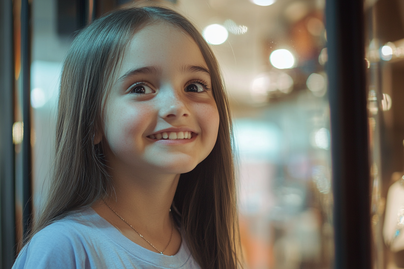 A girl standing outside a jewelry store | Source: Midjourney