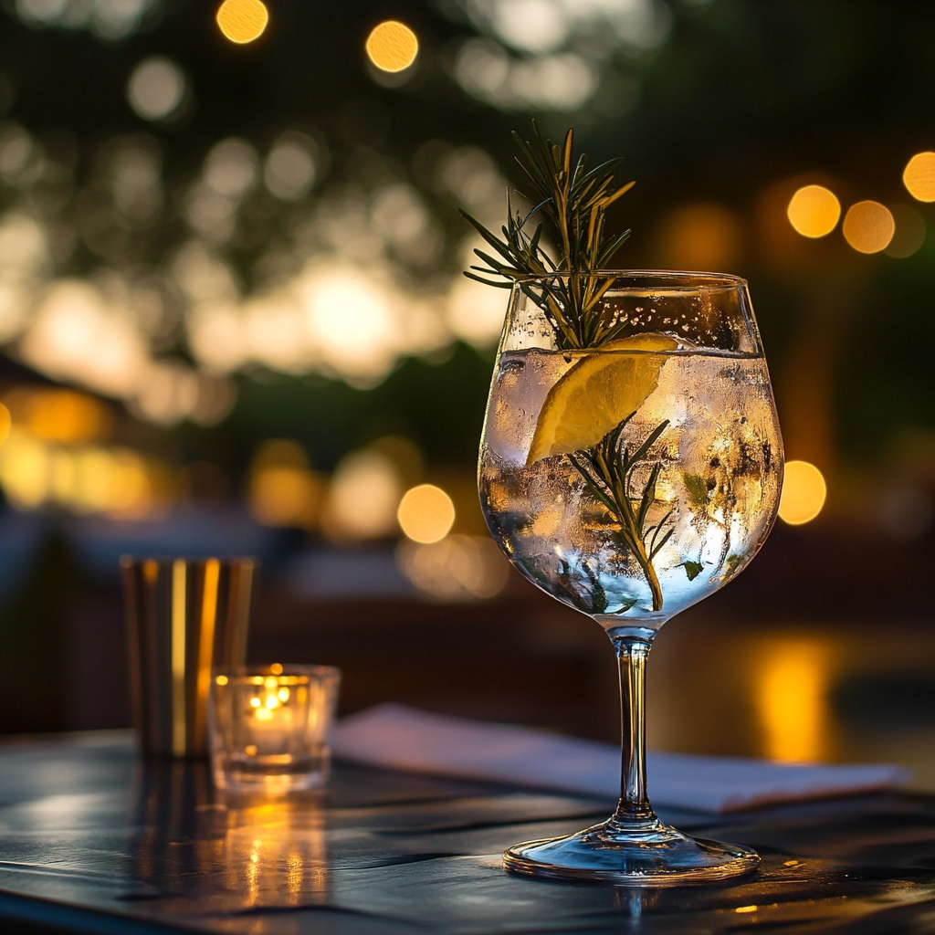 A gin and tonic on a table | Source: Midjourney