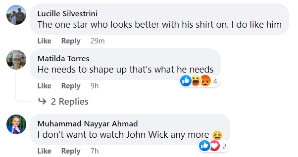 A screenshot of Facebook comments blasting Keanu Reeves for posing shirtless | Source: facebook.com/DailyMail