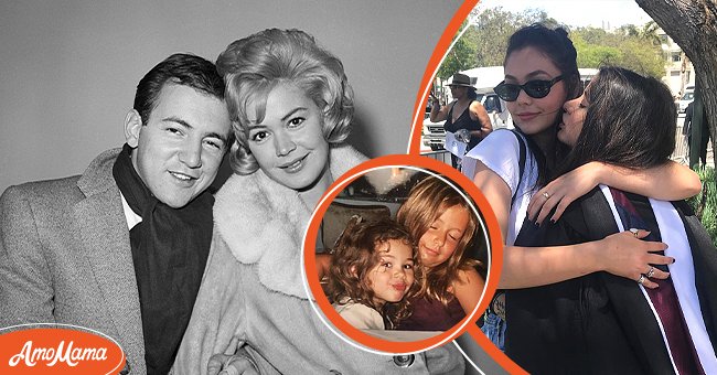 [Left] Bobby Darin and Sandra Dee; [Right] Olivia and Alexa share a hug on Alexa's graduation day; [Inset] A childhood picture of Olivia and Alexa. | Source: Getty Images | instagram.com/oliviardarin