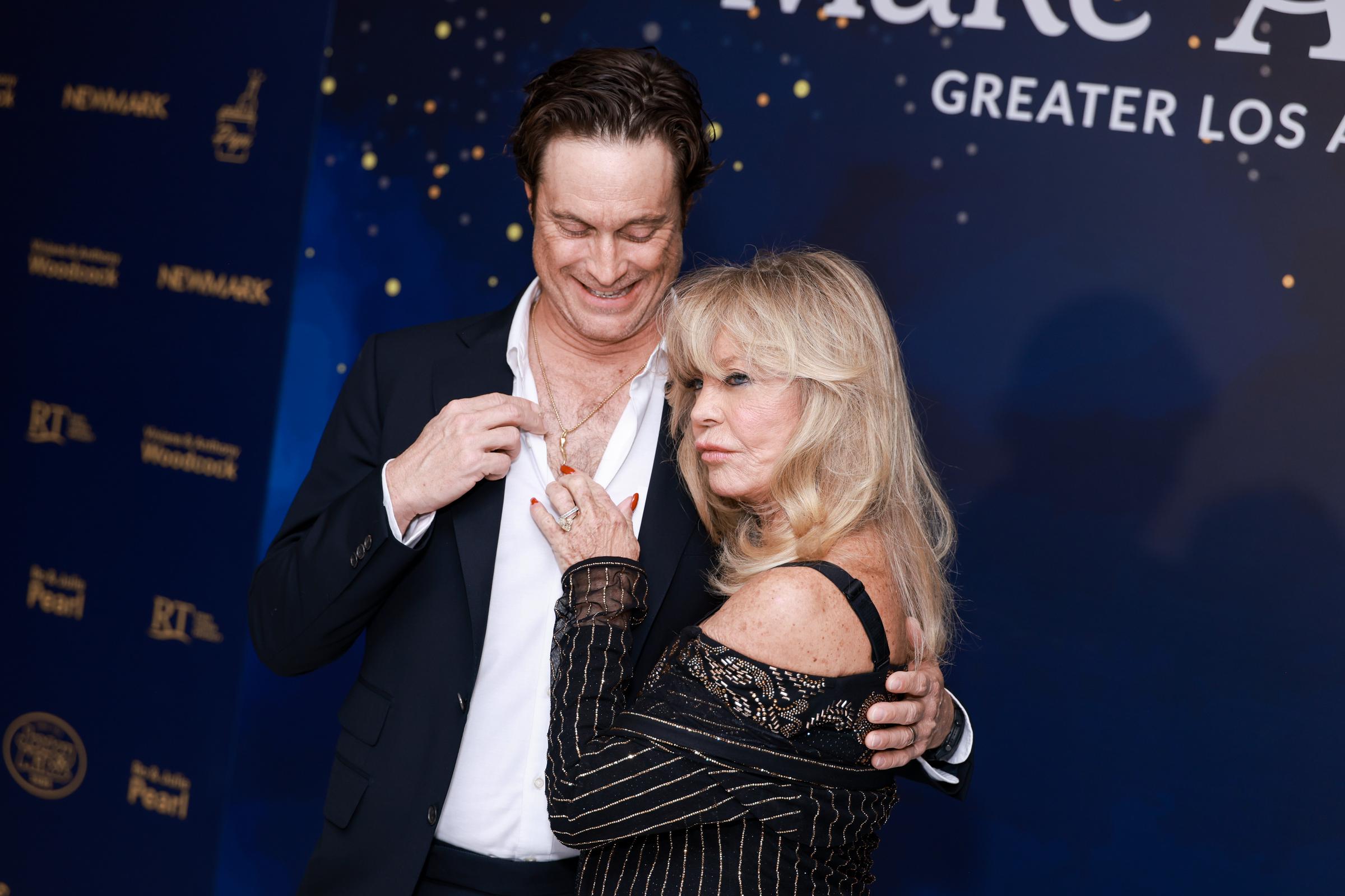 Oliver Hudson and Goldie Hawn attend Make-A-Wish Greater Los Angeles's Wish Gala at Fairmont Century Plaza on December 05, 2025