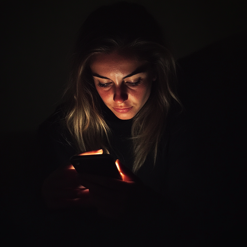 A woman using a phone | Source: Midjourney