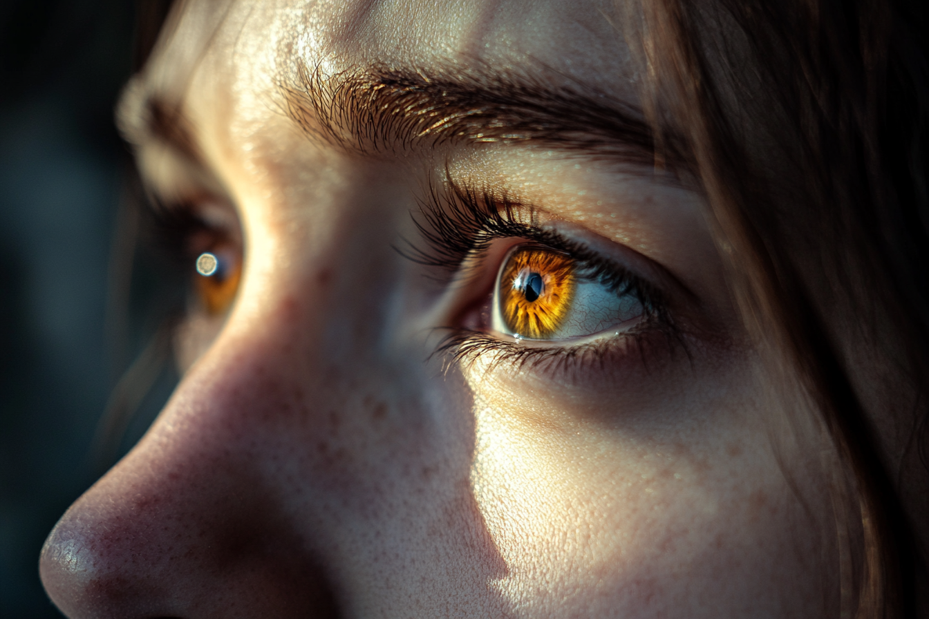 A woman with a frightened look in her eyes | Source: Midjourney