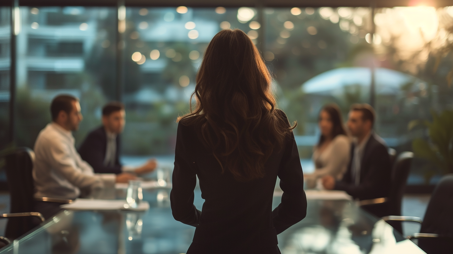 A woman giving a presentation | Source: Midjourney