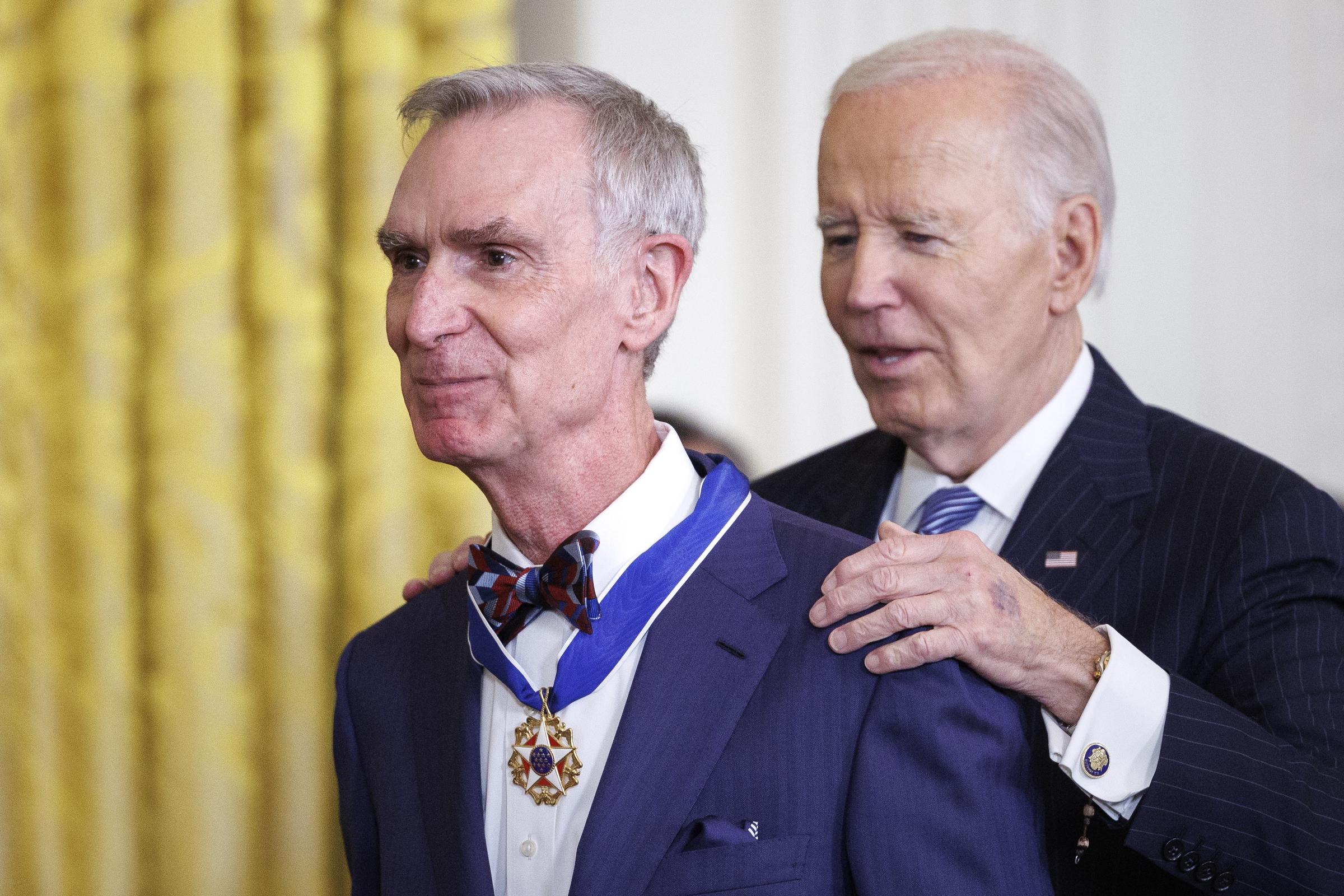 Science advocate and television host Bill Nye is awarded the Presidential Medal of Freedom by former President Joe Biden in the East Room of the White House on January 4, 2025 in Washington, DC. | Source: Getty Images