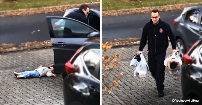 Dad carried daughter like a duffel bag after she refused to walk in viral video from 2018