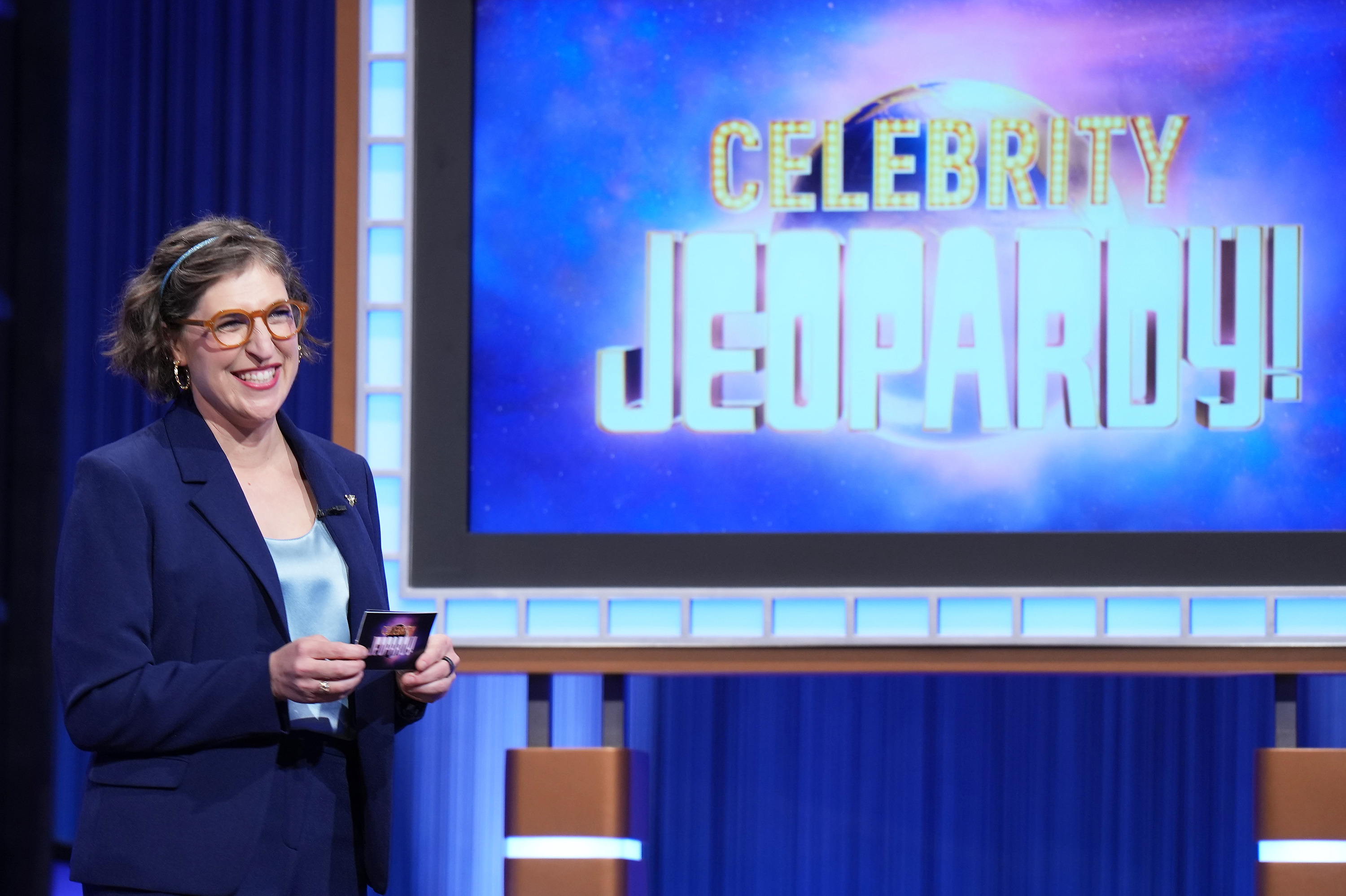 Mayim Bialik during an episode of "Celebrity Jeopardy!" | Source: Getty Images