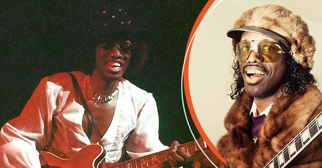 Johnny "Guitar" Watson performing at Hammersmith Odeon in London in November 1976 (left), Johnny "Guitar" Watson posing with his guitar in Antwerpen, Belgium on March 29, 1988 (right) | Source: Getty Images 