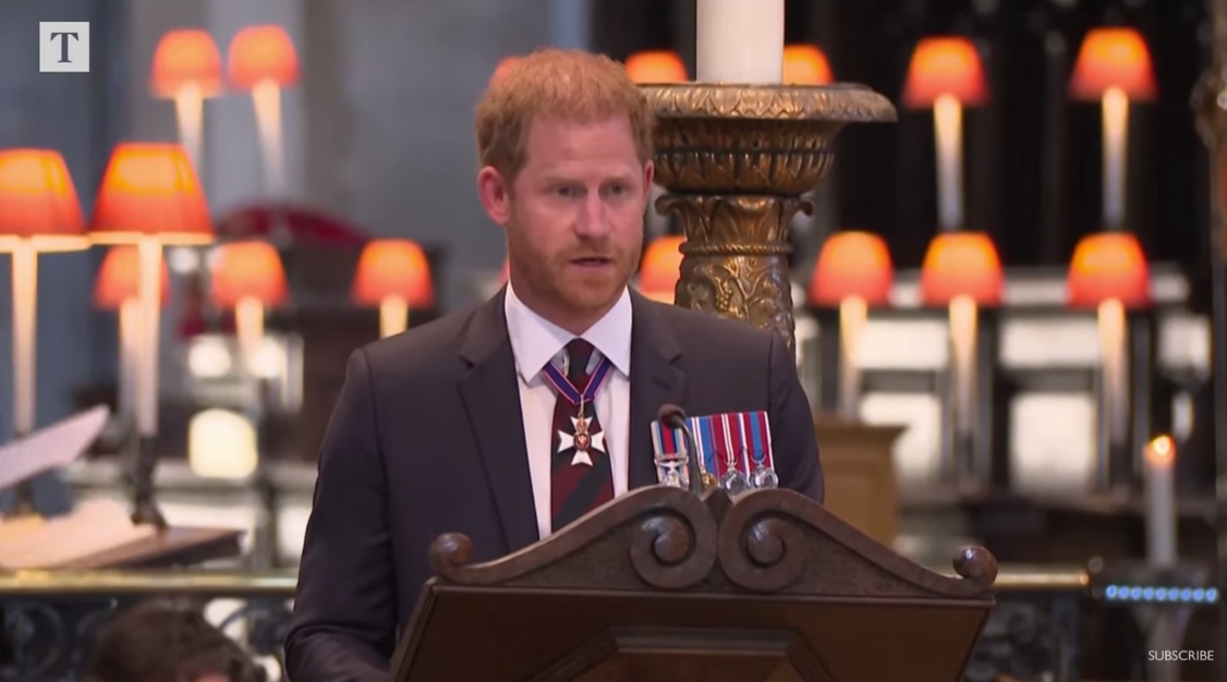 Prince Harry speaks in front of a crowd inside St. Paul's Cathedral on May 8, 2024. | Source: YouTube/TheTimes