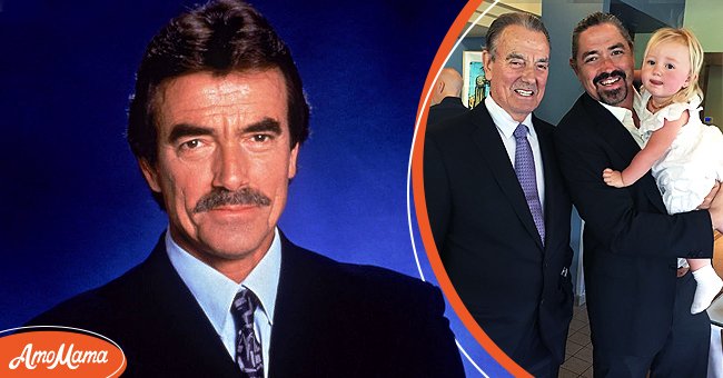 Left: German-born actor Eric Braeden stars as Victor Newman in the long-running American TV soap 'The Young and the Restless', circa 1990. | Photo Getty Images. Right: Braesen with his son Christian and granddaughter. Photo: Twitter.com/EBraeden