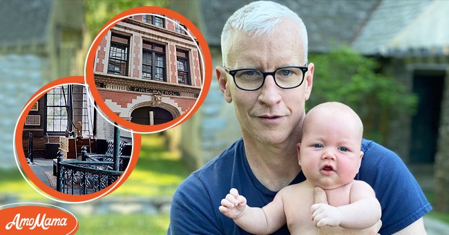 Anderson and Wyatt Cooper posing together on July 13, 2020, and snippets of his West Village home. | Source: Instagram/andersoncooper, Facebook/Kevin Hart, and Google Maps