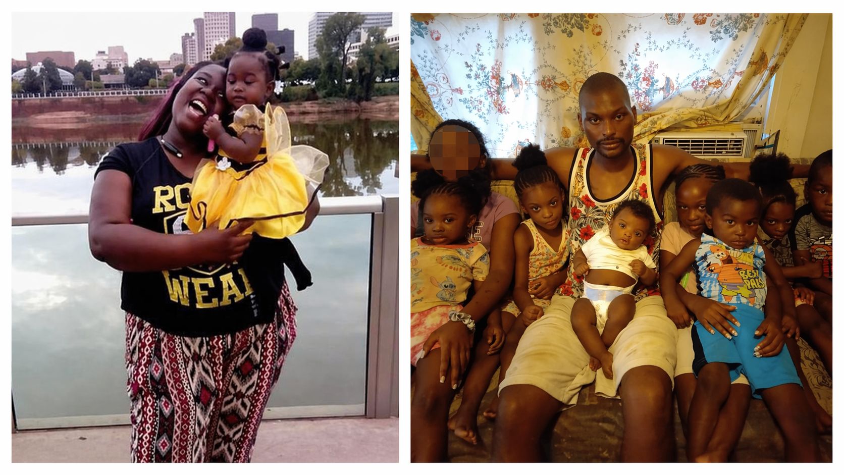 Side-by-side photos showing Christina Snow with one of her kids and Shamar Elkins with all his kids, posted on April 22, 2026. | Source: Facebook/Abdikarim Hussein