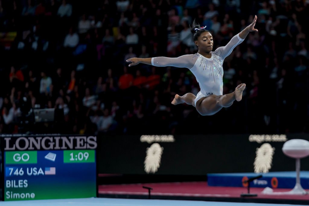 Simone Biles performing a floor routine during the 49th FIG Artistic Gymnastics Championships in Stuttgart, Germany on October 10, 2019. | Photo: Getty Images