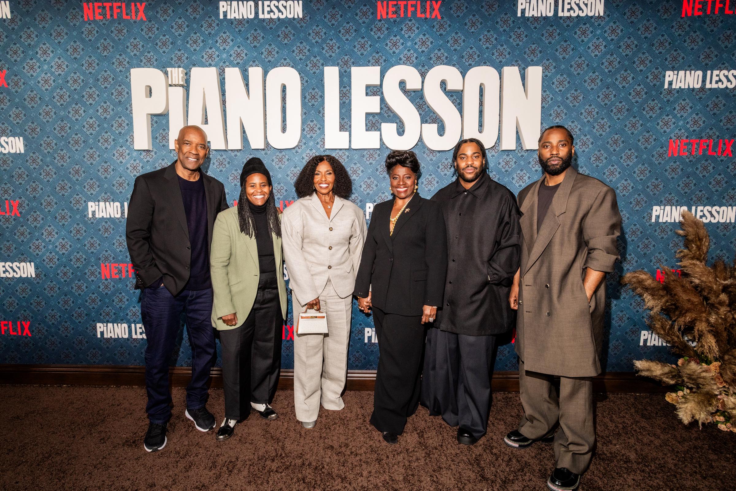 Denzel, Katia, Pauletta, Malcolm, and John David Washington with Latanya Richardson Jackson at "The Piano Lesson" Los Angeles premiere on November 19, 2024, in Los Angeles, California | Source: Getty Images