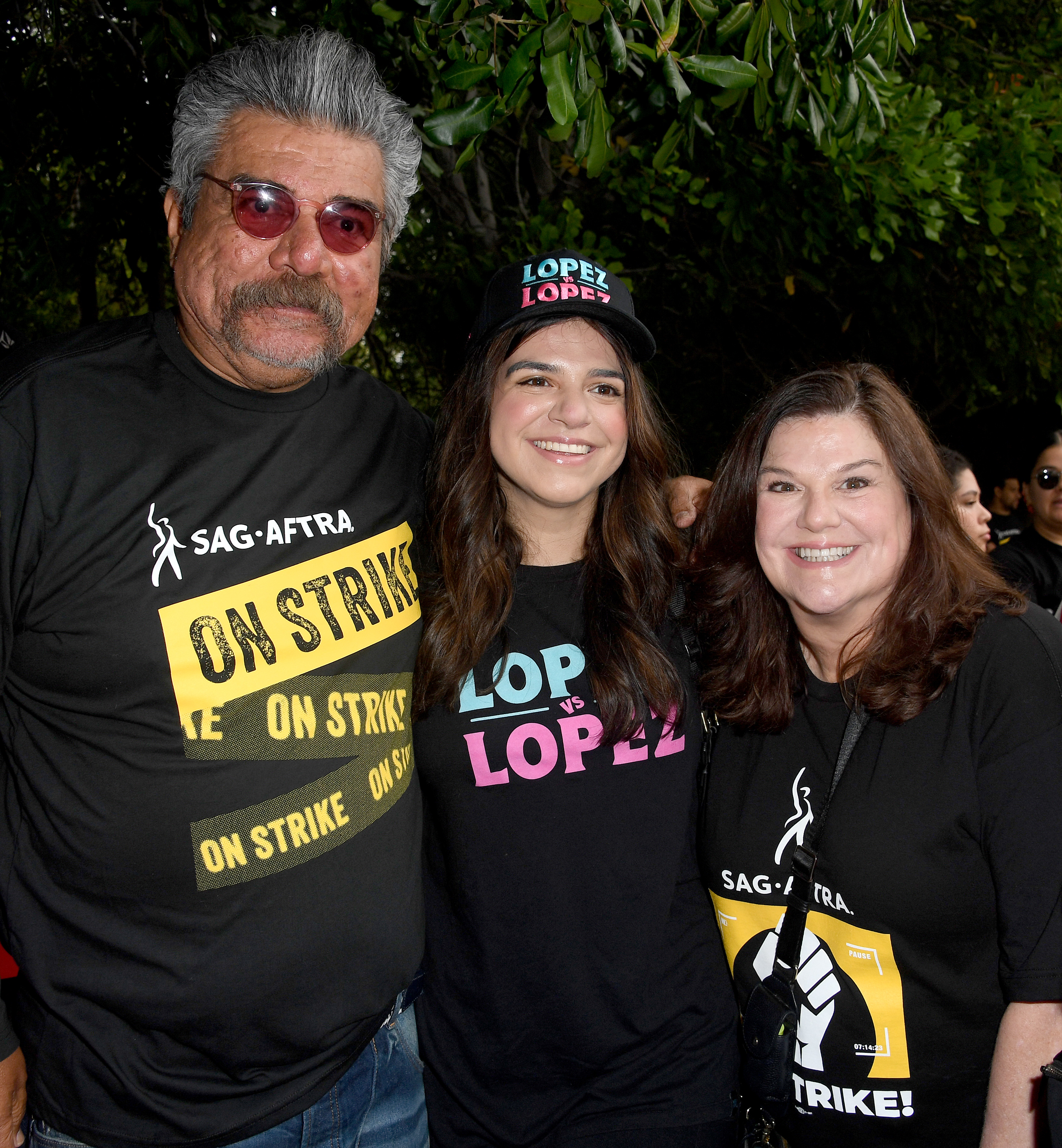 George Lopez, Mayan Lopez, and Ann Serrano during the SAG-AFTRA and WGA Strike outside Warner Bros. Studios on September 15, 2023 in Burbank, California | Source: Getty Images