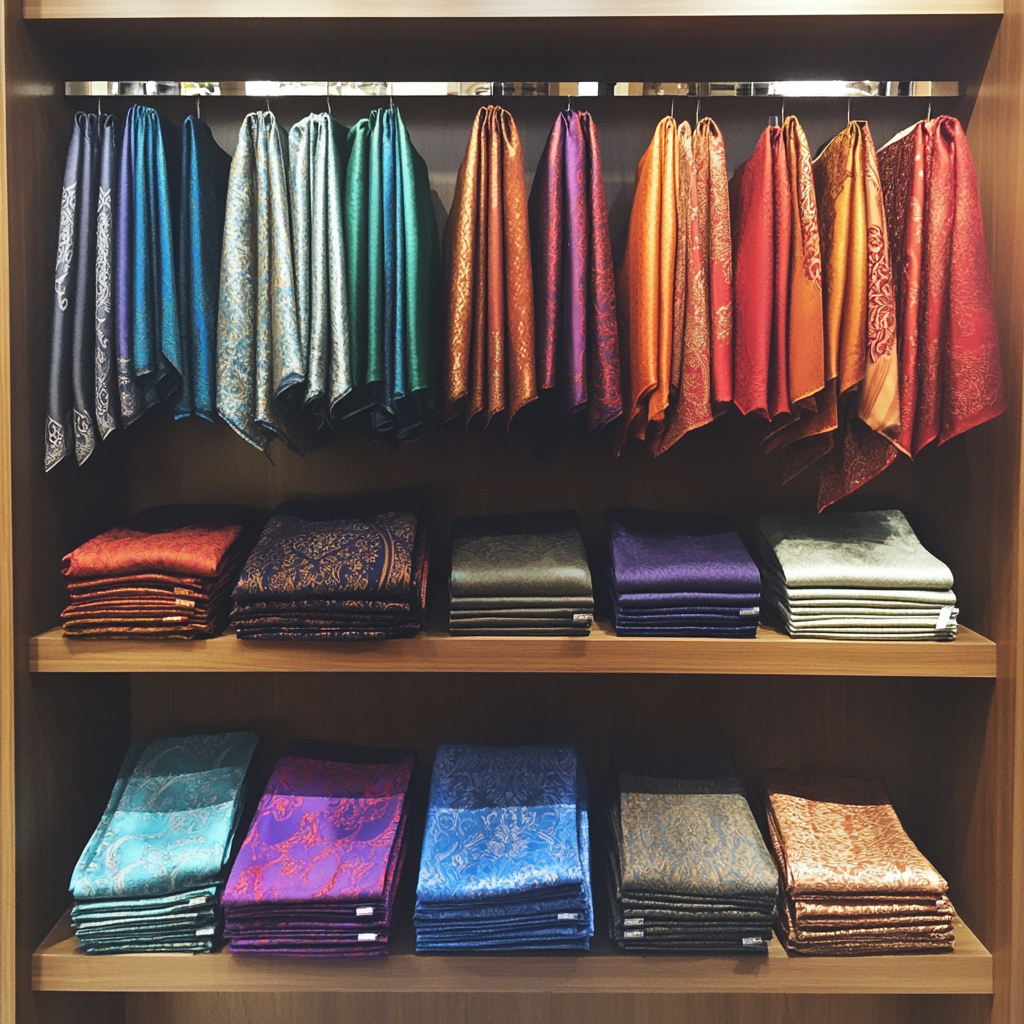 A scarf display in a store | Source: Midjourney