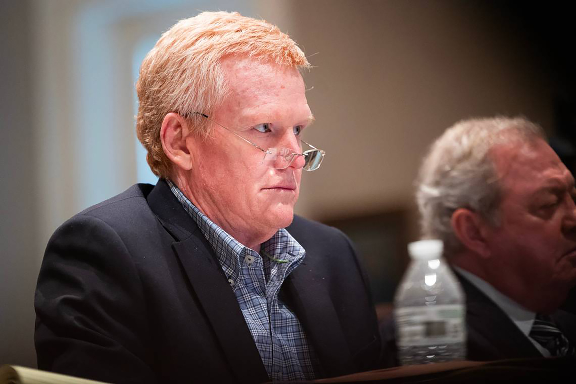Alex Murdaugh listening to testimony during his murder trial in Walterboro, South Carolina on February 10, 2023. | Source: Getty Images