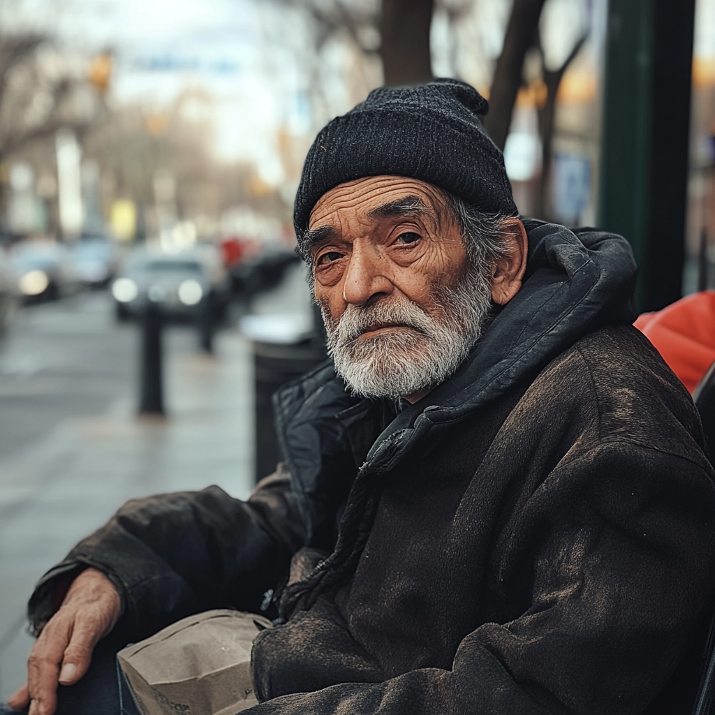 An elderly homeless man | Source: Midjourney