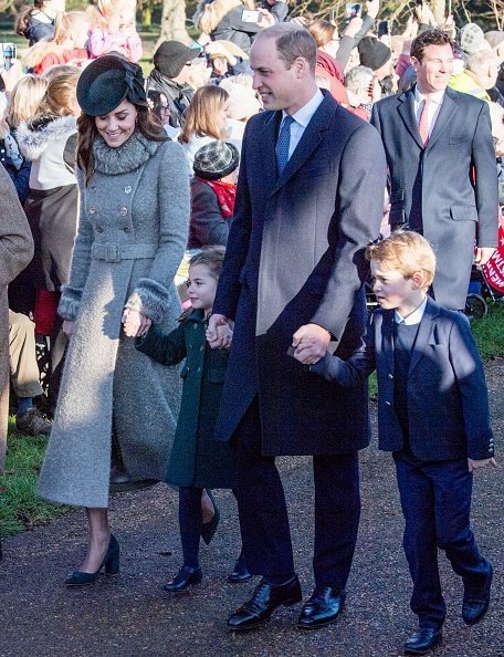  Prince William, Duke of Cambridge, Prince George of Cambridge, Catherine, Duchess of Cambridge and Princess Charlotte of Cambridge attend the Christmas Day Church service at Church of St Mary Magdalene on the Sandringham estate on December 25, 2019 in King's Lynn, United Kingdom | Photo: Getty Images