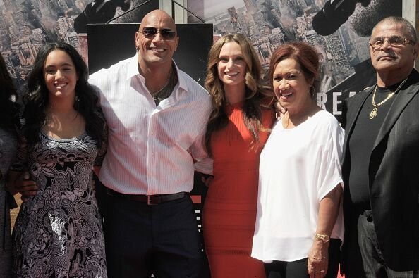 Dwayne Johnson, wife Lauren, daughter Simone,  mom Ata and dad Rocky Johnson at the TCL Chinese Theatre in Hollywood/ Source: Getty Images