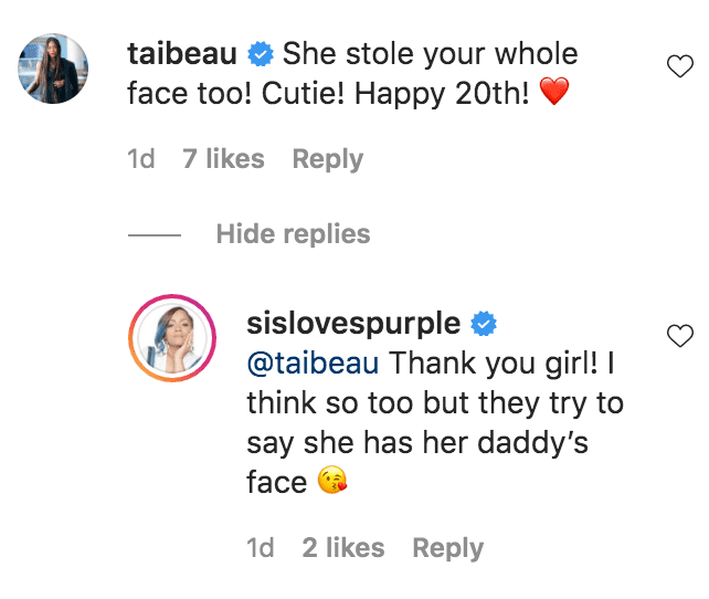 Tai Beauchamp commented on a photos of Simone Smith and her daughter Nina Symone | Source: instagram.com/sislovespurple