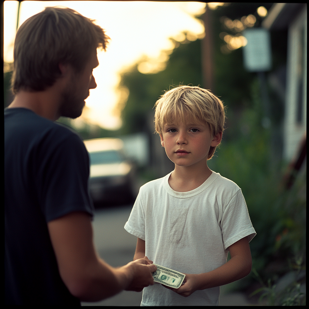 A man giving a boy money | Source: Midjourney