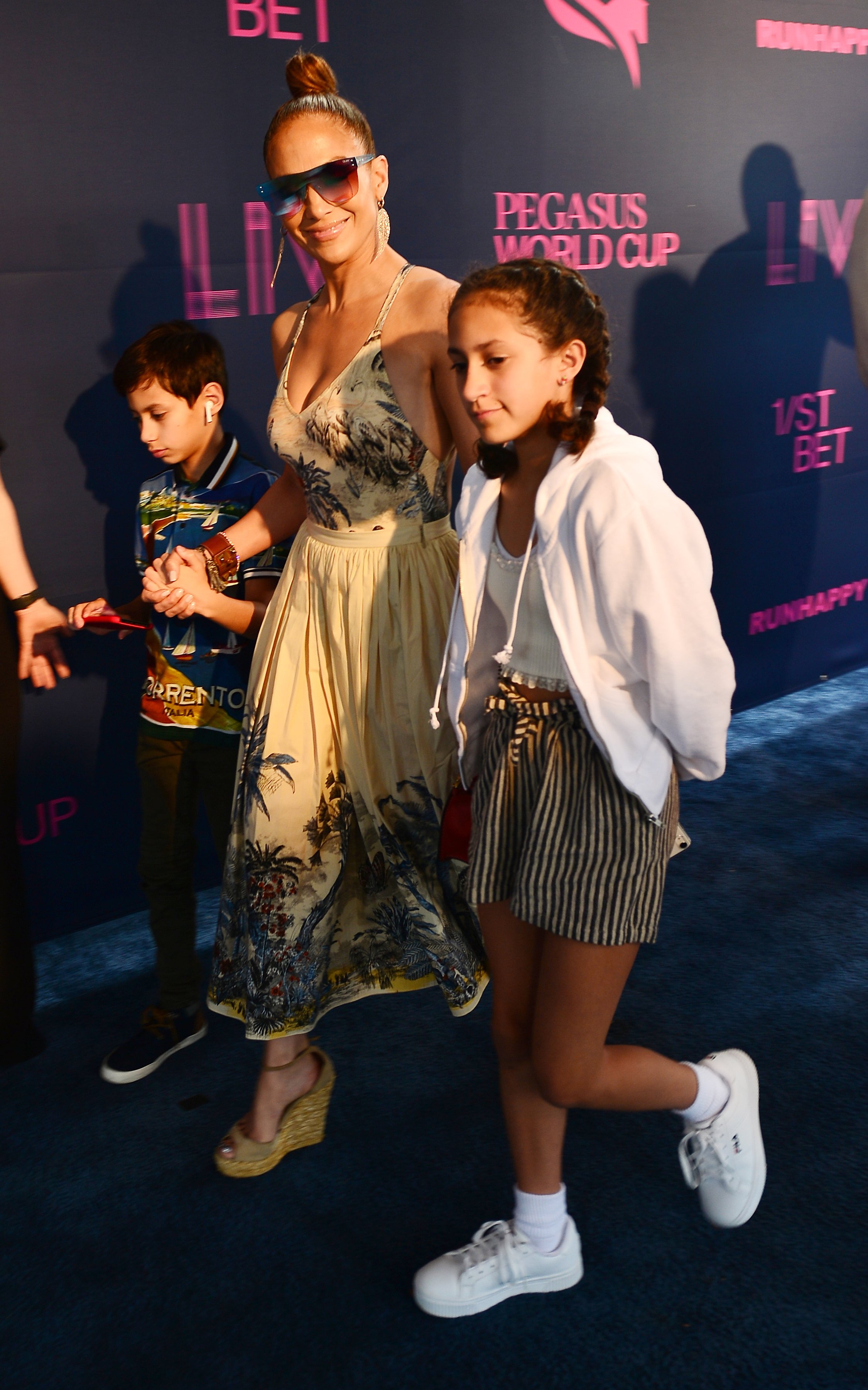 Jennifer Lopez with son Maximilian and daughter Emme attending the Pegasus World Cup Championship in Hallandale Beach, Florida on January 25, 2020 | Photo: Getty Images