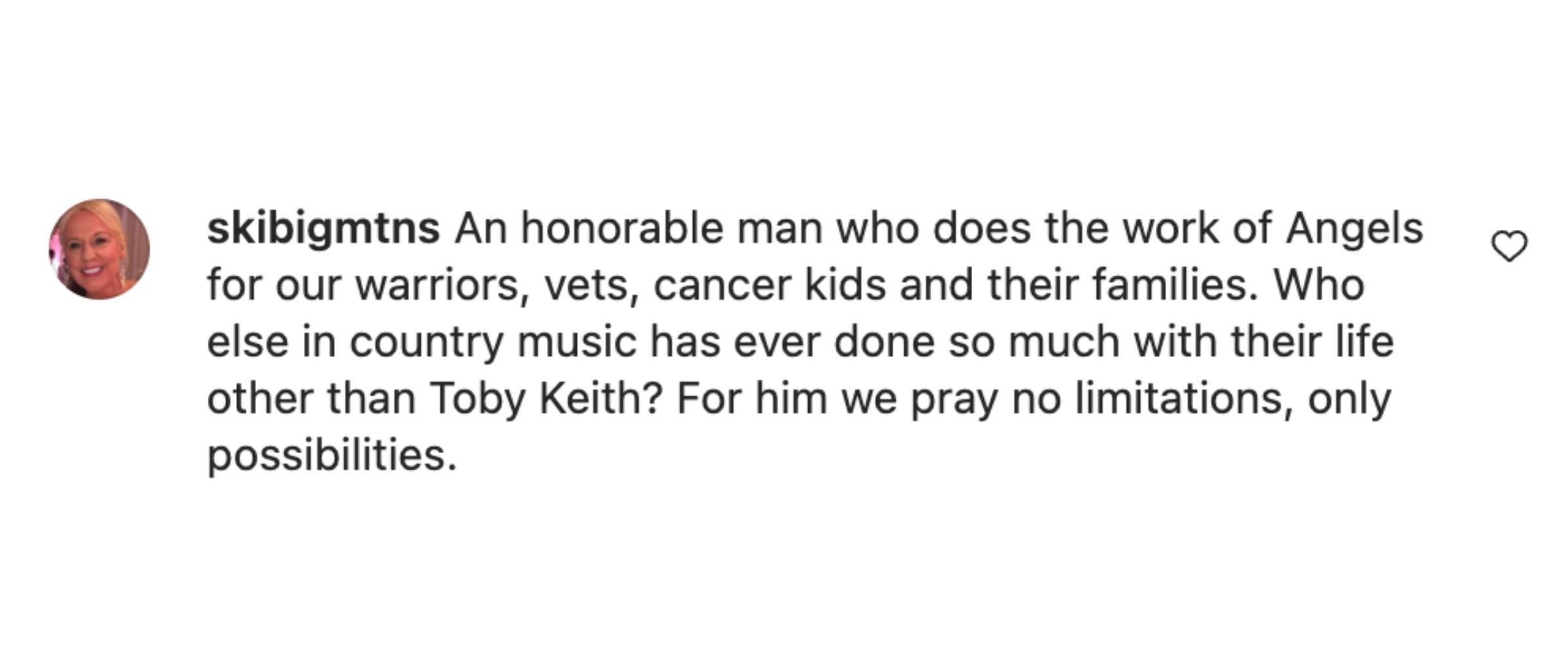 A fan's comment on Toby Keith's June 14, 2022, Instagram post. | Source: Instagram/tobykeith