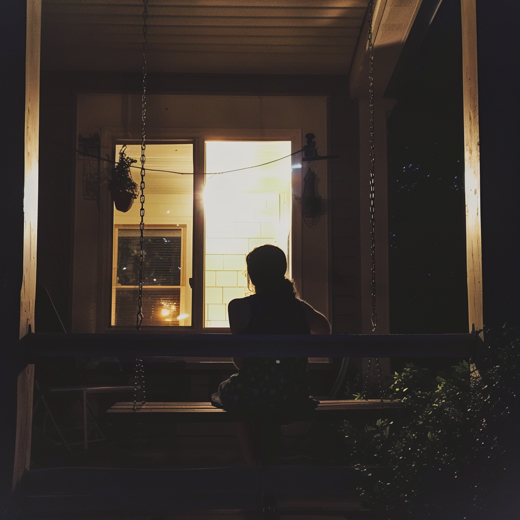 A person sitting on a porch swing | Source: Midjourney