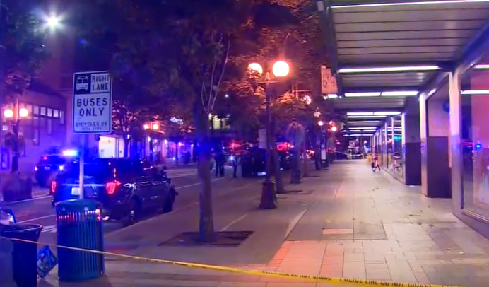 Police vehicles parked outside the Link light rail Westlake station in Seattle | Photo: KING 5
