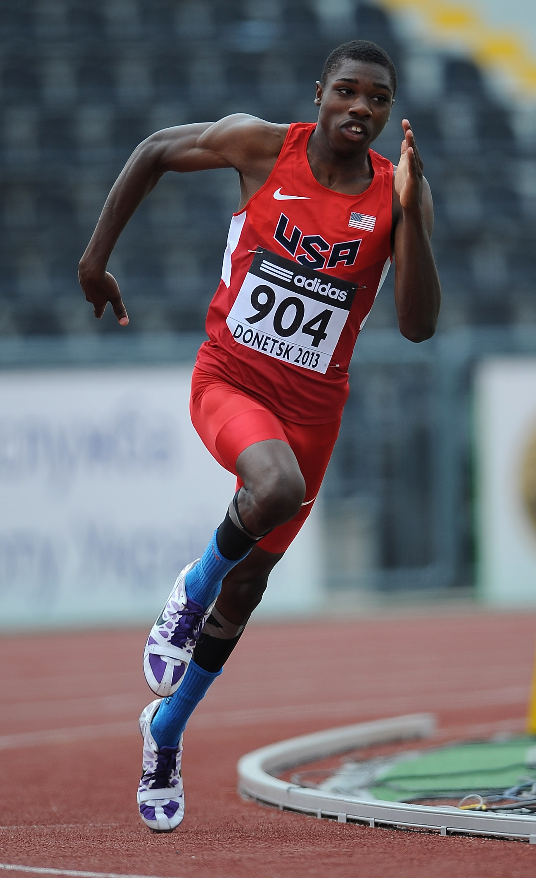 Noah Lyles of USA during Day 3 of the IAAF World Youth Championships at the RSC Olimpiyskiy Stadium on July 12, 2013 in Donetsk, Ukraine | Source: Getty Images