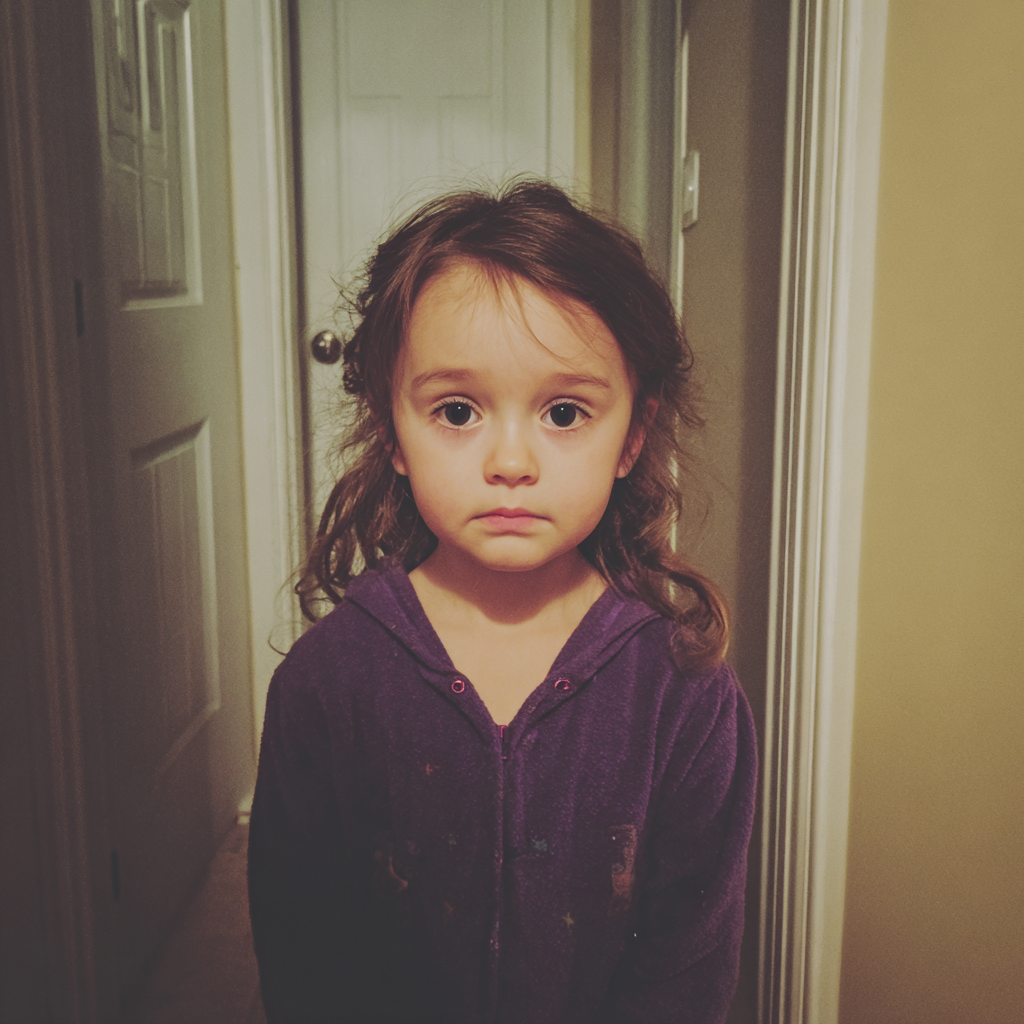 A scared little girl standing in a hallway | Source: Midjourney