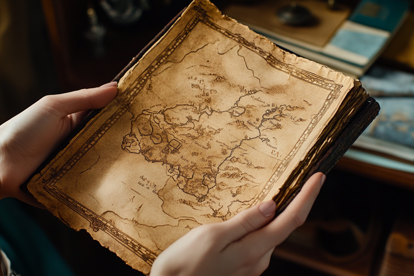 A woman holding an old map | Source: Midjourney