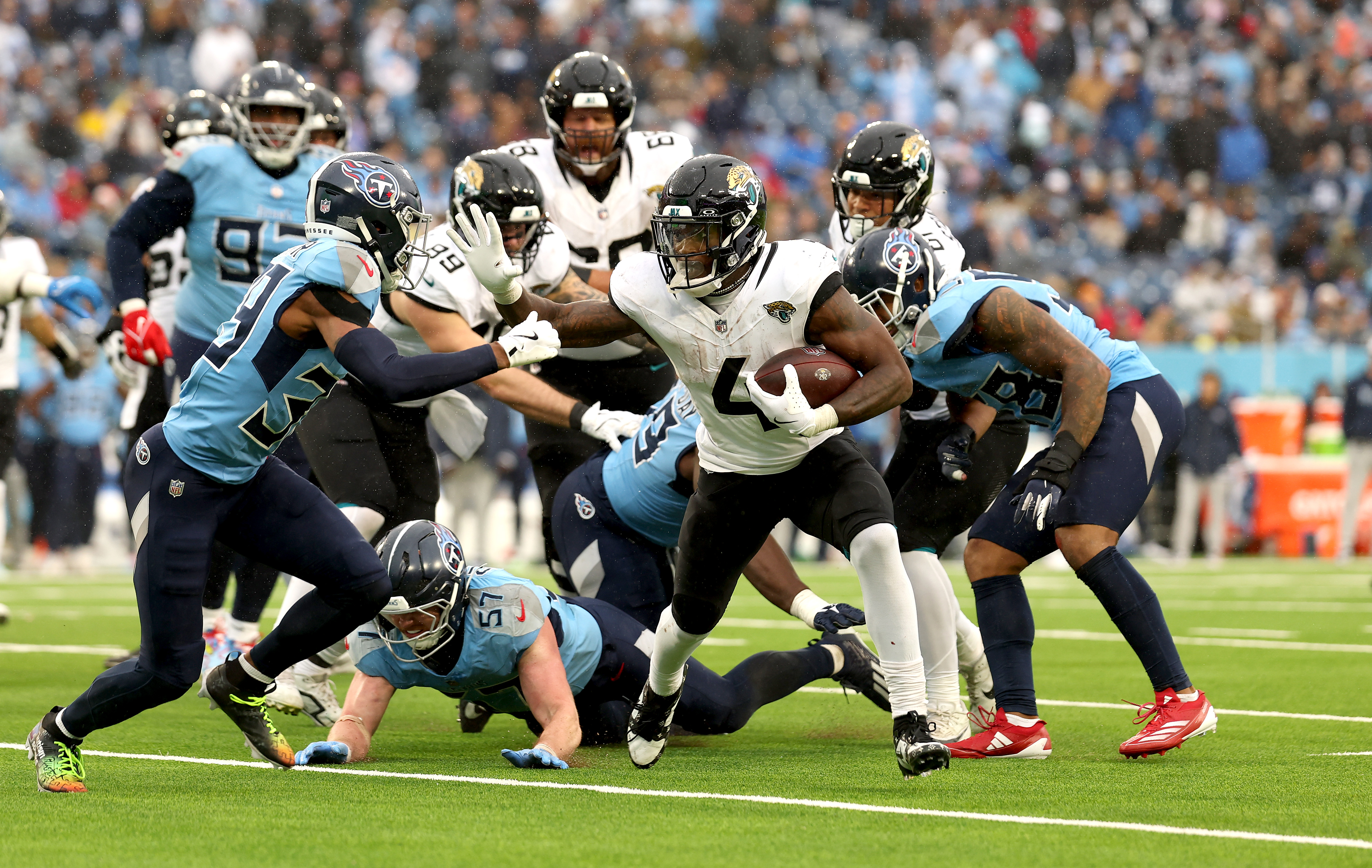 Jacksonville Jaguars score a touchdown against the Tennessee Titans at Nissan Stadium in Tennessee, on December 8, 2024 | Source: Getty Images