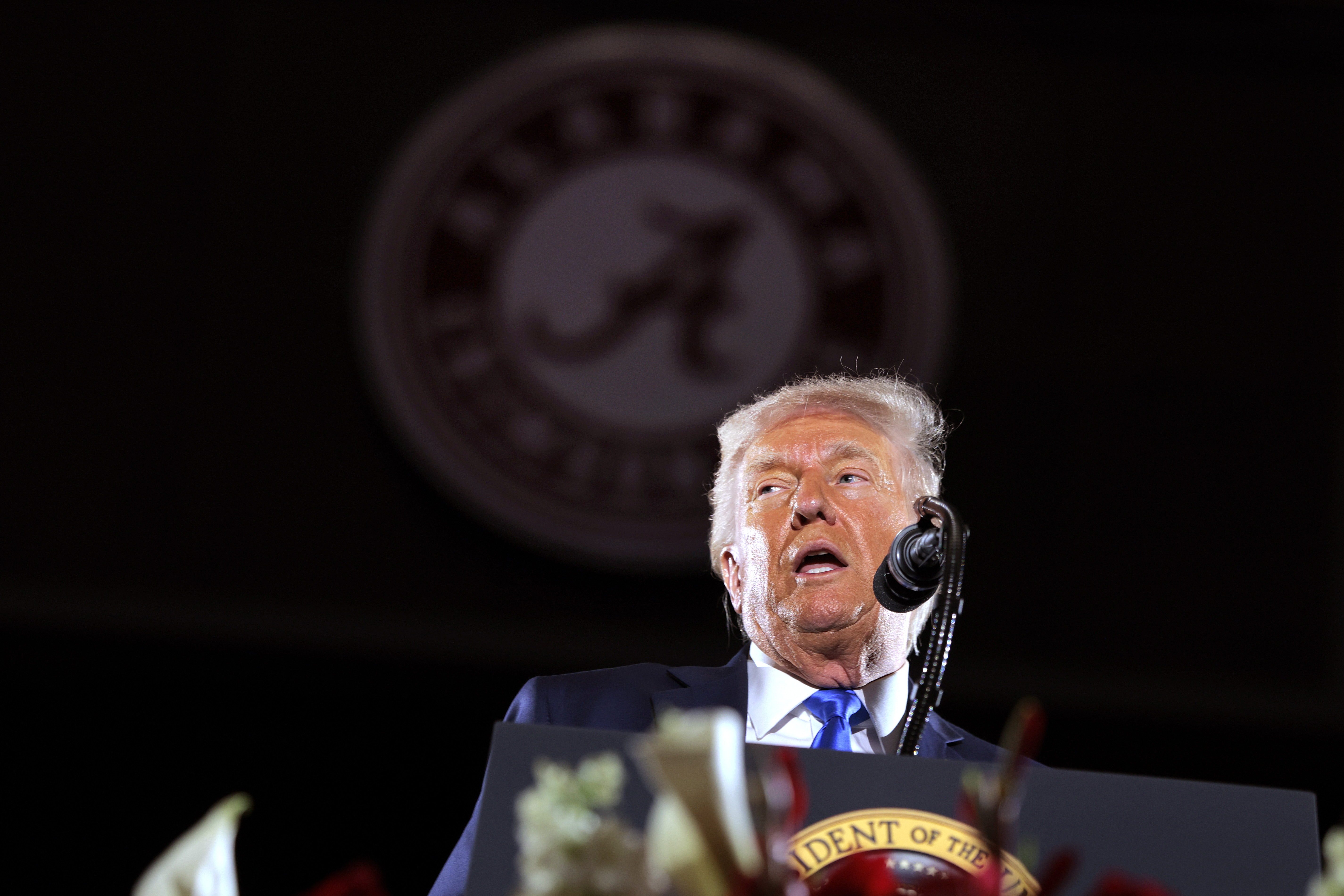 Donald Trump delivers commencement remarks at the University of Alabama in Tuscaloosa on May 1, 2025 | Source: Getty Images